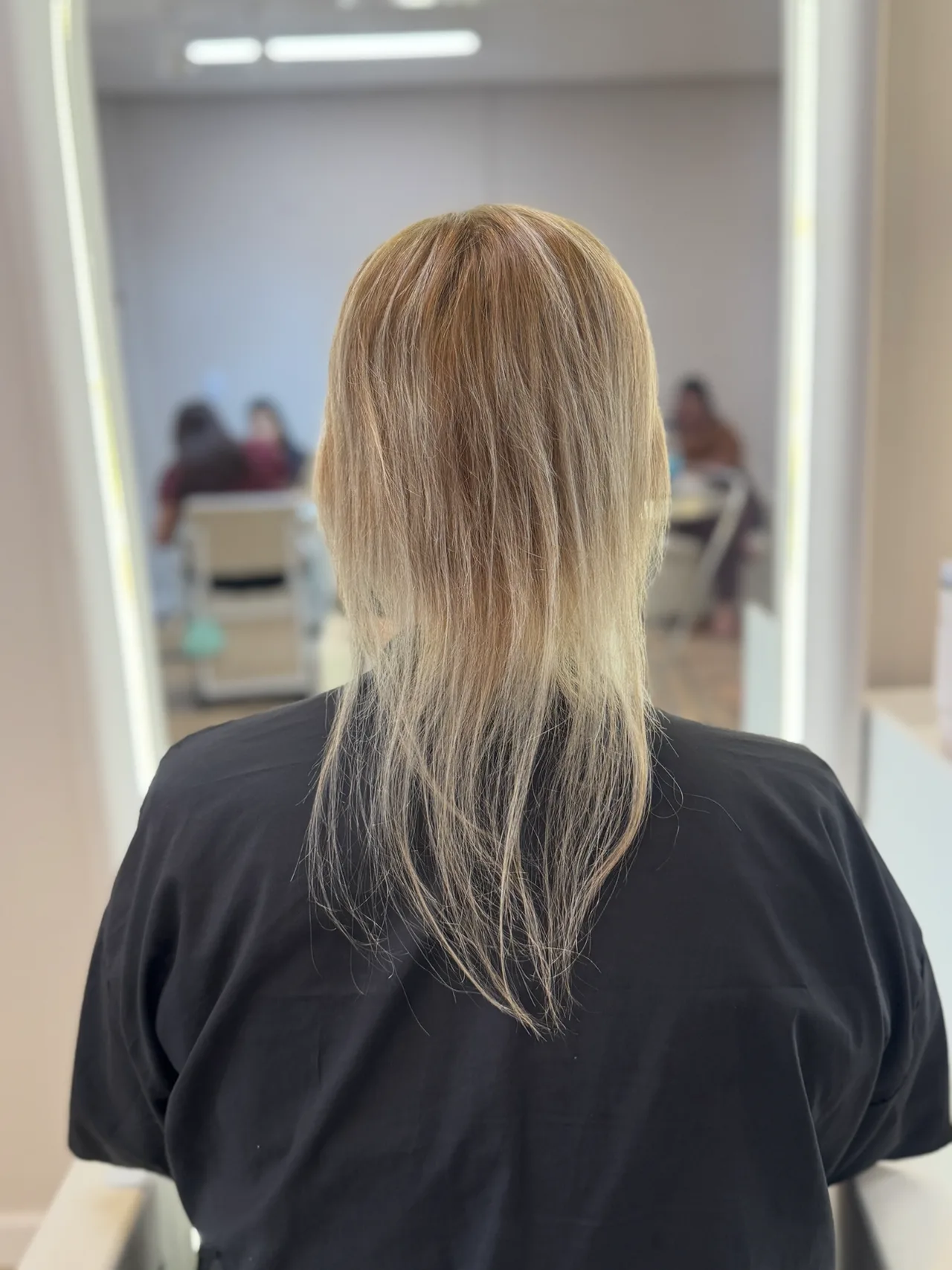 Cabelo loiro fino e ralo nas pontas, antes da aplicação.